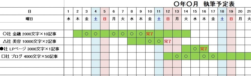 スケジュール表